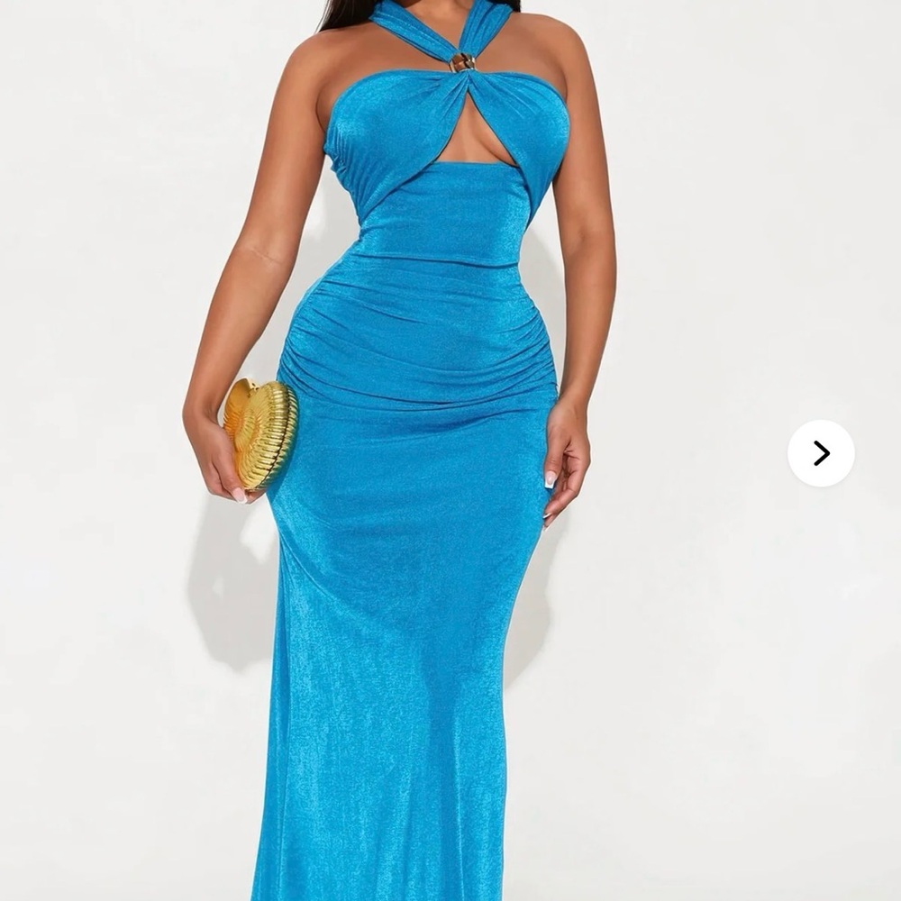 Fashion Nova Alexa Halter Slinky Maxi Dress - Blue